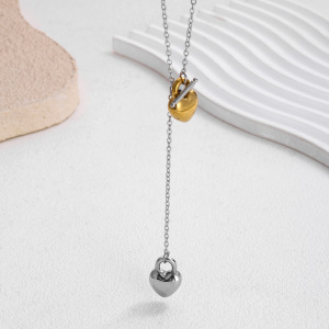 Colliers Pendentifs Pour Femmes, Collection Simple Series Elegant Heart, En Acier Inoxydable Doré Et Argenté, Étanches. h5 Image3