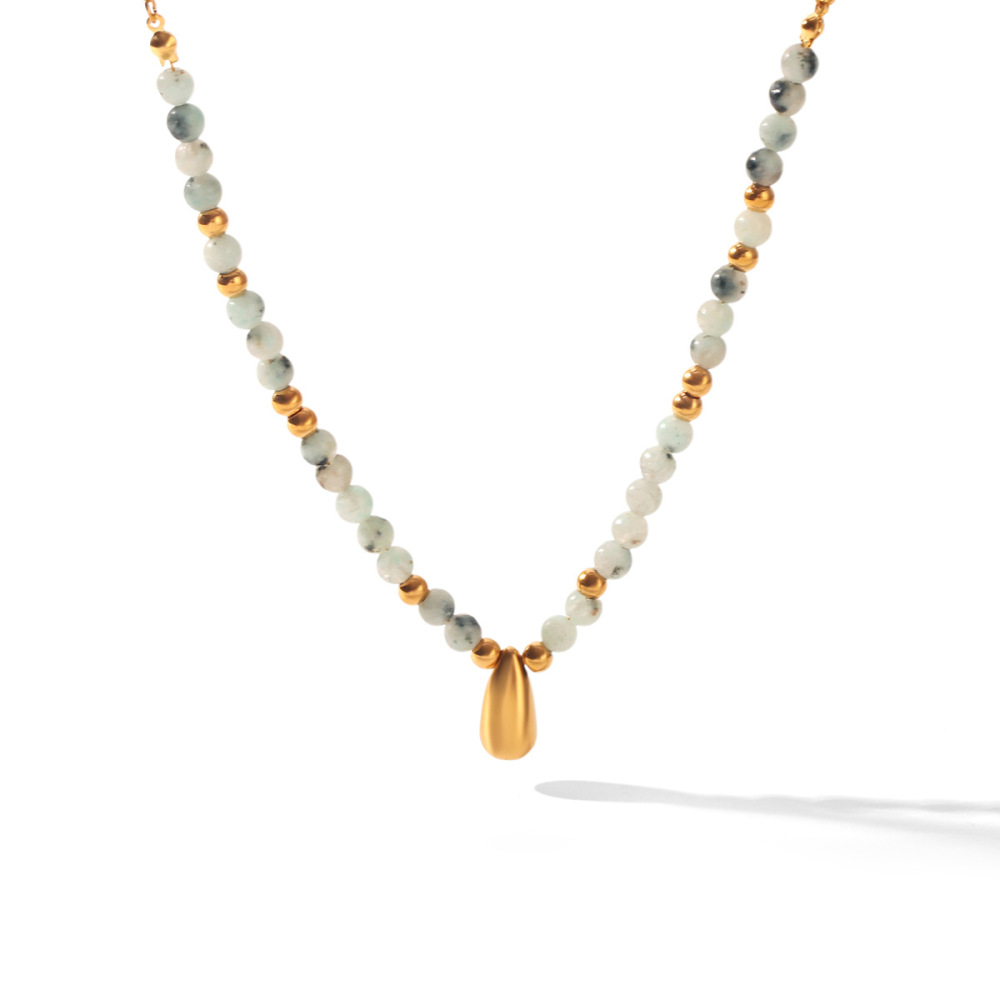 Colliers De Perles Pour Femmes En Acier Inoxydable, Étanches, Couleur Or, Avec Pierres Naturelles Image5