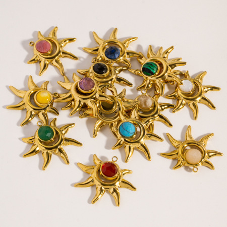 Pendentifs pour femmes en acier inoxydable doré, forme irrégulière, style soleil, étanches, avec pierre naturelle, collection classique à faire soi-même 2