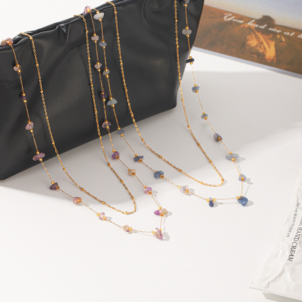 Colliers De Perles Pour Femmes, Collection Simple Series Daily Chain, En Acier Inoxydable, Couleur Or, Étanches, Avec Pierres Naturelles. Image4