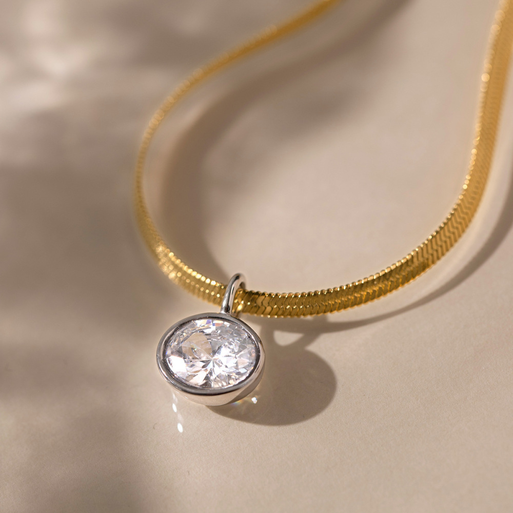 Colliers Pendentifs Pour Femmes En Acier Inoxydable, Étanches, Couleur Or, Avec Zircon Et Motif Goutte Simple Image4
