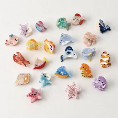Série simple d'animaux mignons de style dessin animé océanique, coquillages, étoiles de mer, griffes en acétate 2