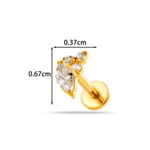 Boucles D'Oreilles Piercing Pour Femme, En Alliage De Titane Doré Avec Zircon, Motif Nœud Papillon Et Étoile, Collection Simple Series h5 Image2