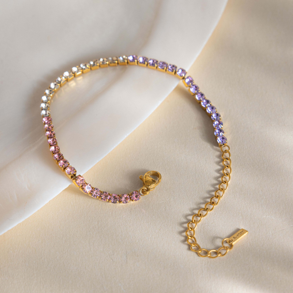 Bracelet Chaîne Simple En Acier Inoxydable Étanche Couleur Or Avec Zircon Pour Femme Image4