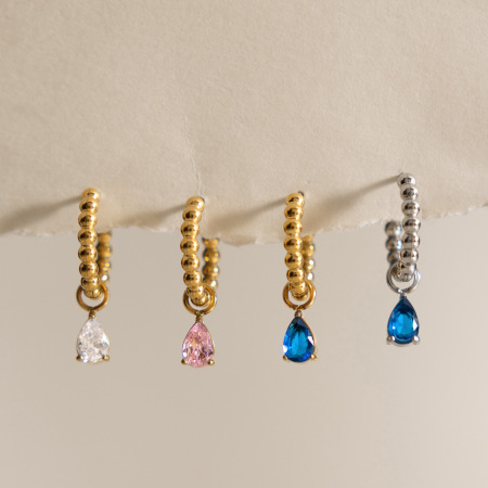 Boucles d'oreilles pendantes pour femmes, en acier inoxydable étanche, couleur or, avec zircon. 2