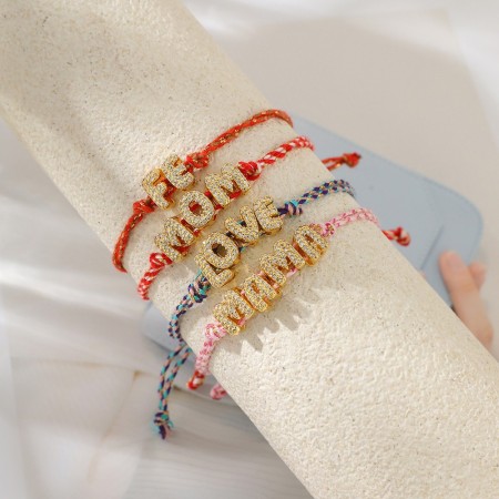 Bracelets tressés décontractés en cuivre avec lettres et zircon pour femmes 2