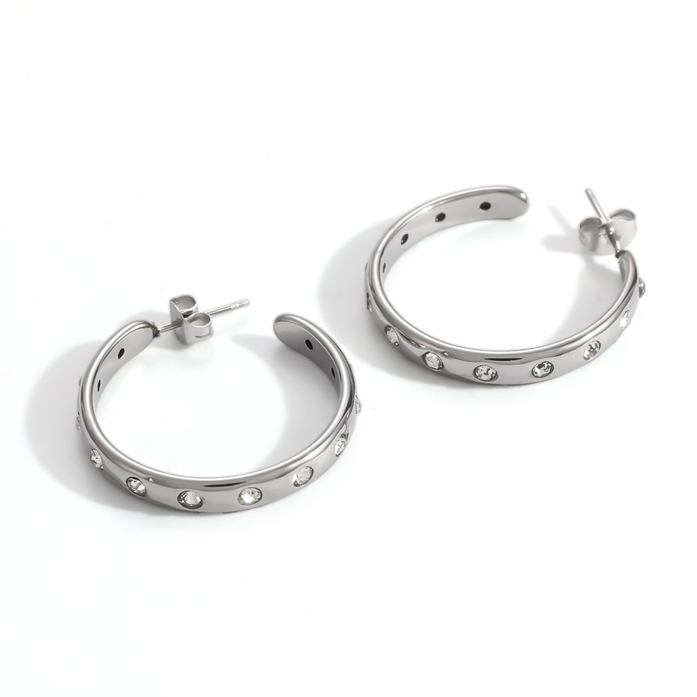 Boucles D'Oreilles Créoles Pour Femmes, Style Décontracté, En Acier Inoxydable, Couleur Or, Collection Simple Series. Image4