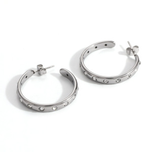 Boucles D'Oreilles Créoles Pour Femmes, Style Décontracté, En Acier Inoxydable, Couleur Or, Collection Simple Series. h5 Image4