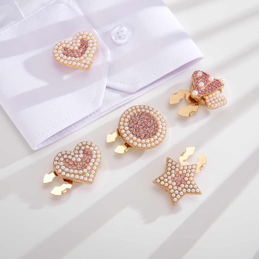 Boutons De Manchette Romantiques En Alliage, Strass Et Motif Cœur Et Étoile. Image4