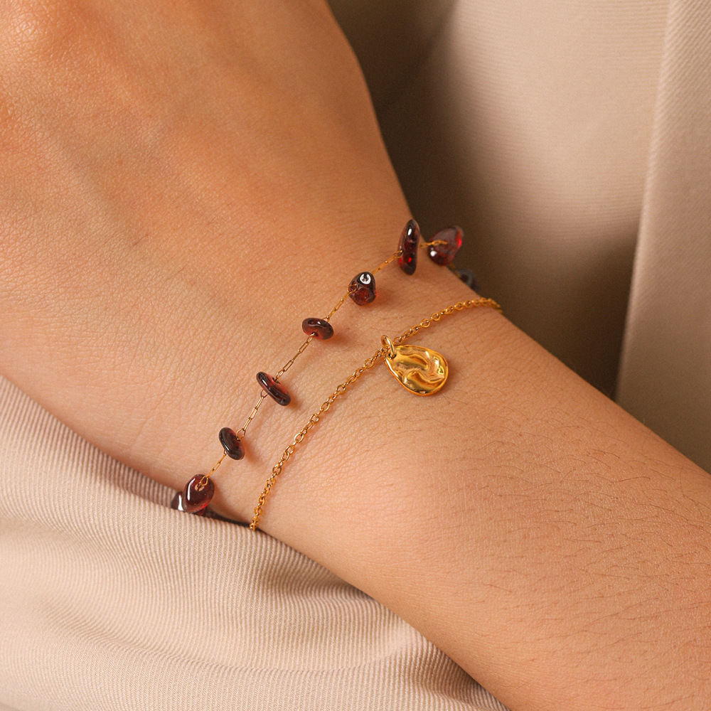 Bracelet À Perles Pour Femme, Forme Irrégulière, En Acier Inoxydable, Étanche, Couleur Or, Collection Simple Series. Image5
