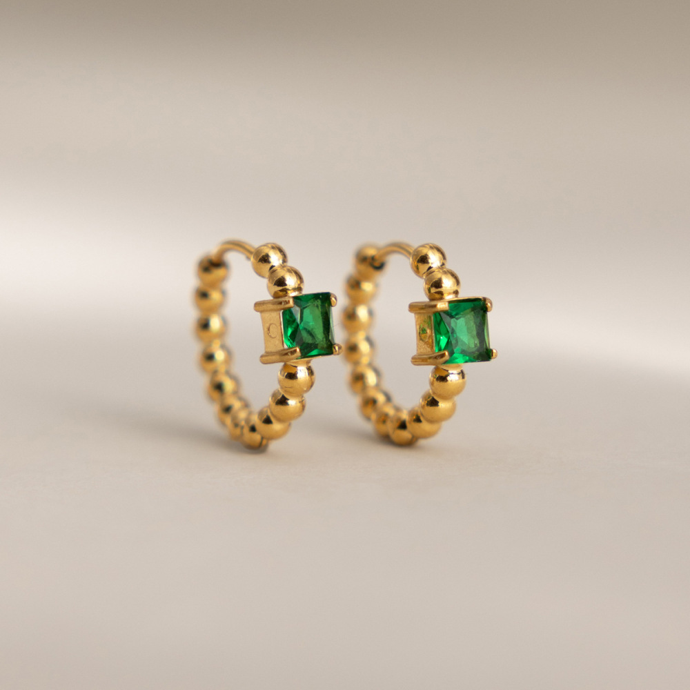 Boucles D'Oreilles Créoles Rectangulaires Simples En Acier Inoxydable, Étanches, Couleur Or, Avec Zircon Pour Femmes Image3