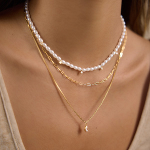 Colliers Superposés Pour Femmes, Collection Simple Series Daily Droplet Chain, En Acier Inoxydable, Couleur Or, Avec Zircon, Étanches. h5 Image2