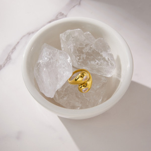Bagues Pour Femmes En Acier Inoxydable De Forme Simple Et Irrégulière, Étanches, Couleur Or, Serties De Zircon. h5 Image3