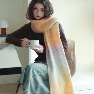 Écharpes D'Hiver En Laine Et Polyester, Mélange De Couleurs Dégradées, À Pompons, De La Série Simple h5 Image2