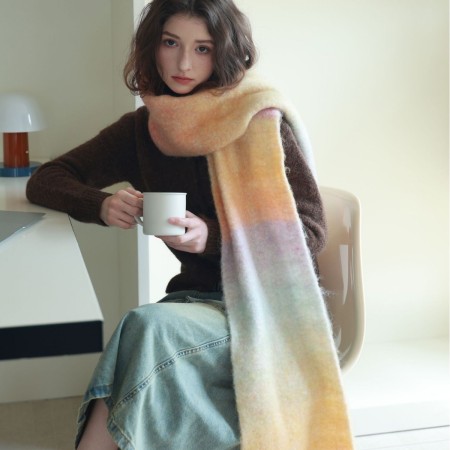 Écharpes d'hiver en laine et polyester, mélange de couleurs dégradées, à pompons, de la série Simple 2