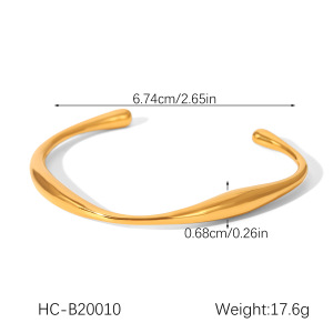 Bracelet Jonc Pour Femme Simple Series Daily Lines, Forme Elliptique, En Acier Inoxydable, Étanche, Couleur Or h5 Image2