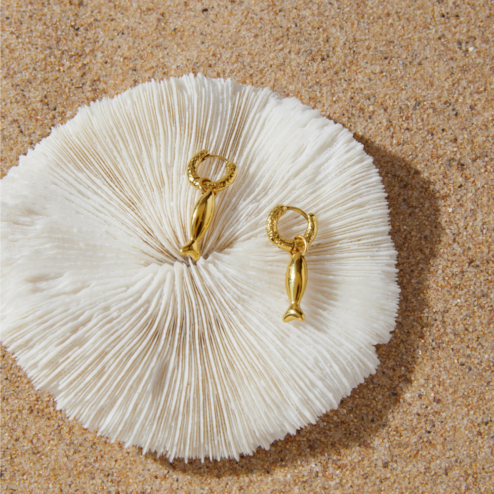 Boucles D'Oreilles Pendantes Pour Femmes, En Acier Inoxydable, Couleur Or, Motif Poisson Image3