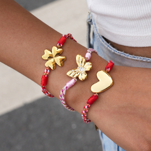 Bracelet Tressé Pour Femme, Motif Cœur, Trèfle Et Papillon, En Acier Inoxydable, Couleur Or, Étanche. h5 Image3