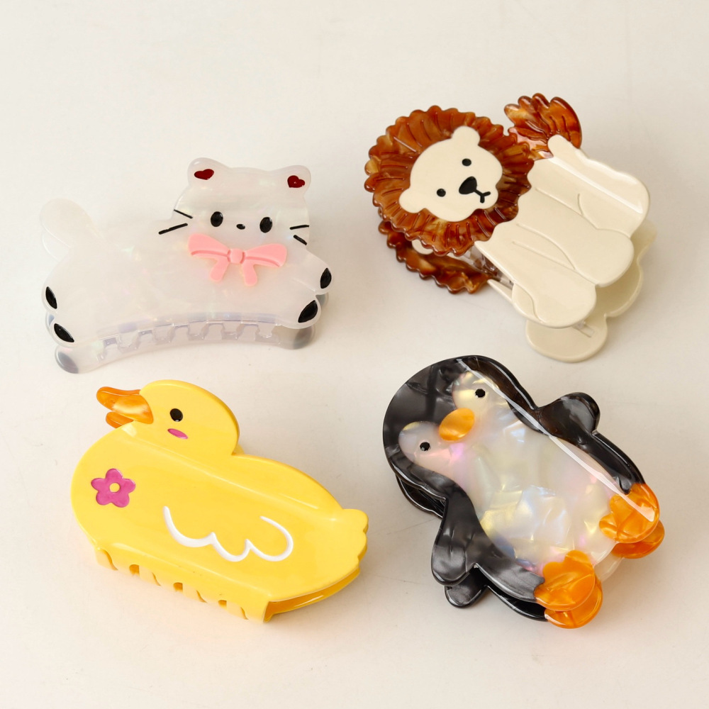 Griffes À Cheveux Unisexes En Acétate, Motif Animaux Mignons, Série Simple Image3