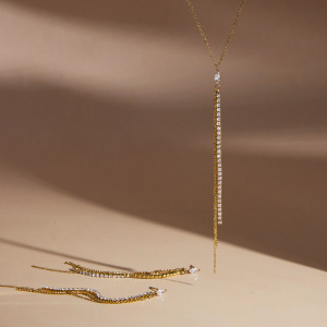 Ensembles De Colliers Pour Femmes Luxueux, Ornés De Zircons, En Acier Inoxydable Imperméable Et À Pompon, Couleur Or. h5 Image2