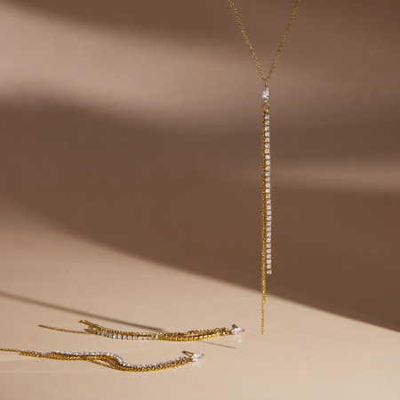 Ensembles de colliers pour femmes luxueux, ornés de zircons, en acier inoxydable imperméable et à pompon, couleur or. 2