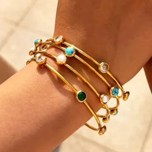Bracelet Jonc Pour Femme Simple Series Daily Circle En Acier Inoxydable, Couleur Or, Avec Zircon, Étanche h5 Image3