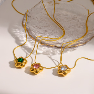 Colliers Pendentifs Pour Femmes En Acier Inoxydable, Couleur Or, Avec Zircon Et Motif Floral Simple h5 Image3