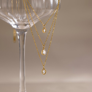 Colliers Superposés Pour Femmes, Collection Simple Series Daily Droplet Chain, En Acier Inoxydable, Couleur Or, Avec Zircon, Étanches. h5 Image3