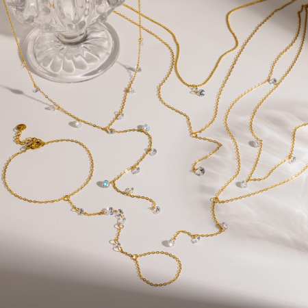 Colliers à maillons pour femmes en acier inoxydable, étanches, couleur or, en forme de Y, ornés de strass 2