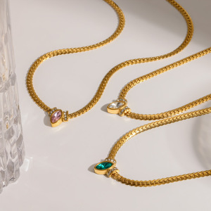 Colliers À Maillons Élégants Pour Femmes, En Acier Inoxydable Étanche, Couleur Or, Avec Zircon. h5 Image3