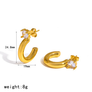 Boucles D'Oreilles Puces Pour Femmes En Acier Inoxydable Doré, Étanches, En Forme De C, Ornées De Strass. h5