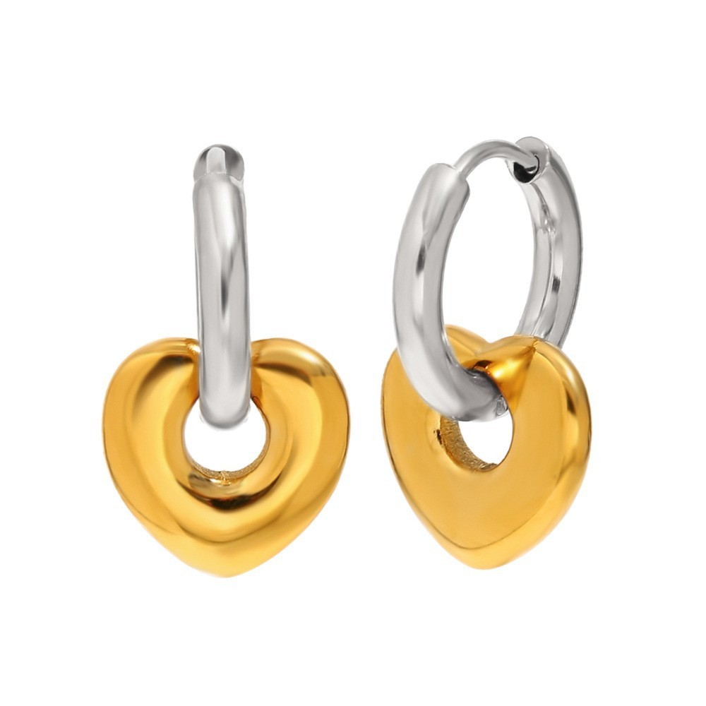 Boucles D'Oreilles Puces Élégantes En Forme De Cœur, En Acier Inoxydable Doré Et Argenté, Étanches, Couleur Or. Image4