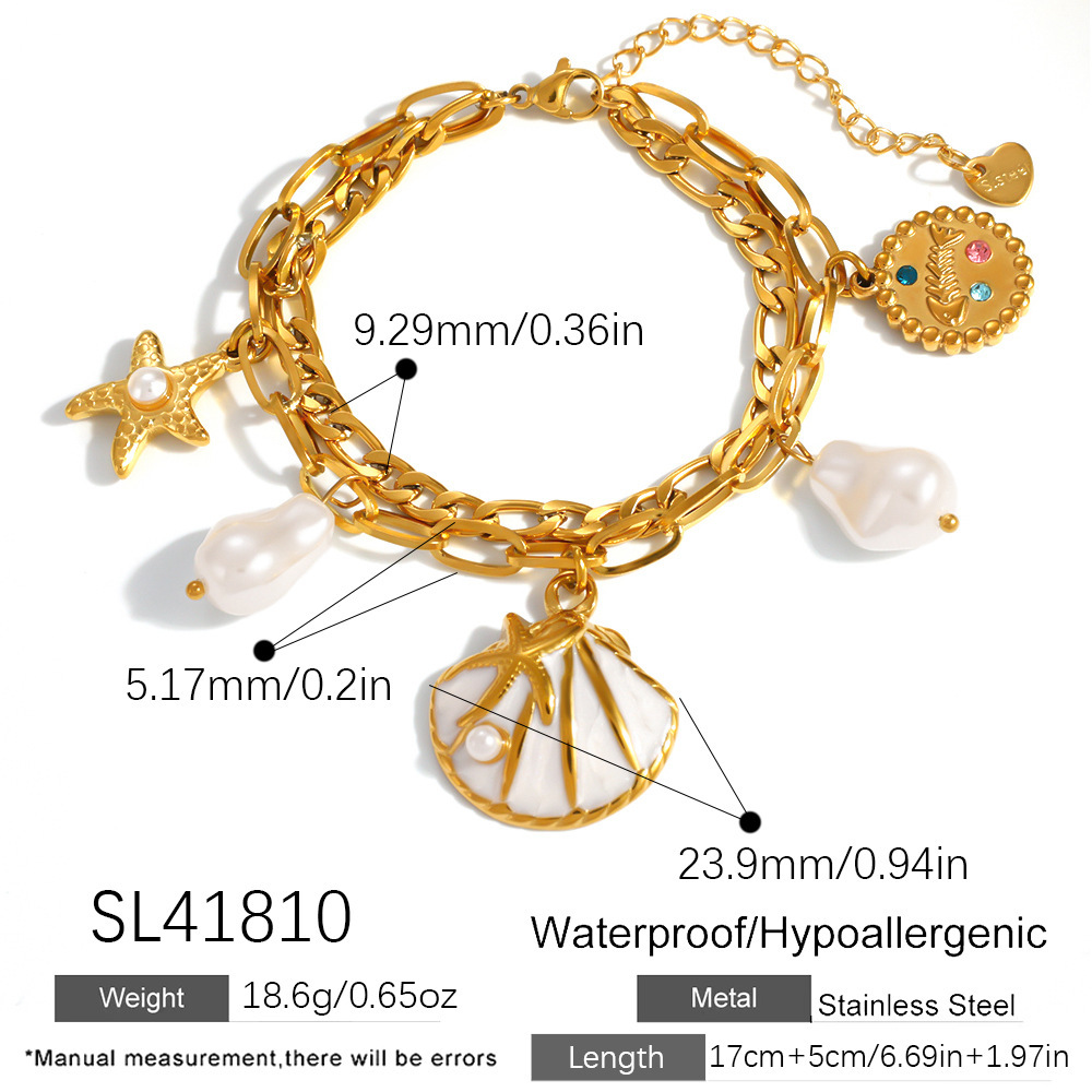 Bracelet À Breloques Pour Femme, Collection Romantique, Style Océanique, Coquillage, En Acier Inoxydable Étanche, Couleur Or