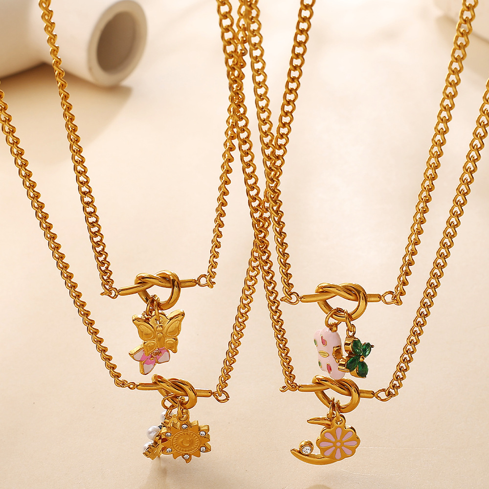 Ensembles De Bijoux Pour Femmes Daily Flower En Acier Inoxydable Étanche, Forme Irrégulière Papillon Et Lune, Couleur Or h5Image3