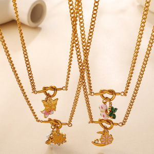 Ensembles De Bijoux Pour Femmes Daily Flower En Acier Inoxydable Étanche, Forme Irrégulière Papillon Et Lune, Couleur Or h5 Image3