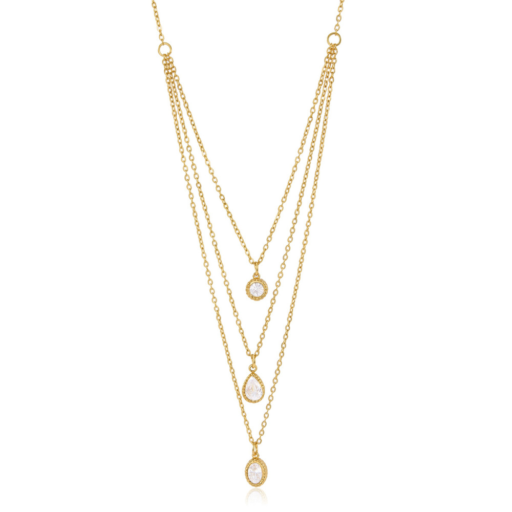 Colliers Superposés Pour Femmes, Collection Simple Series Daily Droplet Chain, En Acier Inoxydable, Couleur Or, Avec Zircon, Étanches. Image5