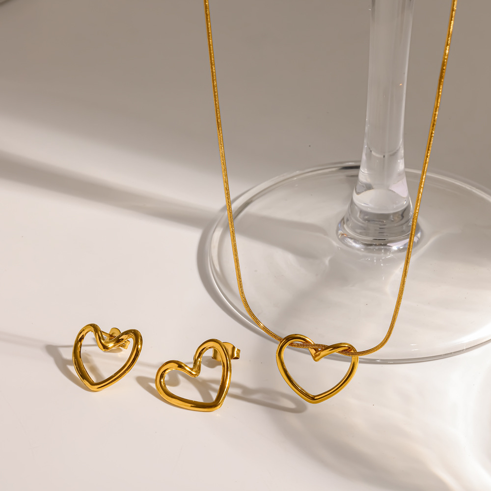Boucles D'Oreilles Sweet Heart En Acier Inoxydable Étanche Couleur Or Pour Femmes Image3