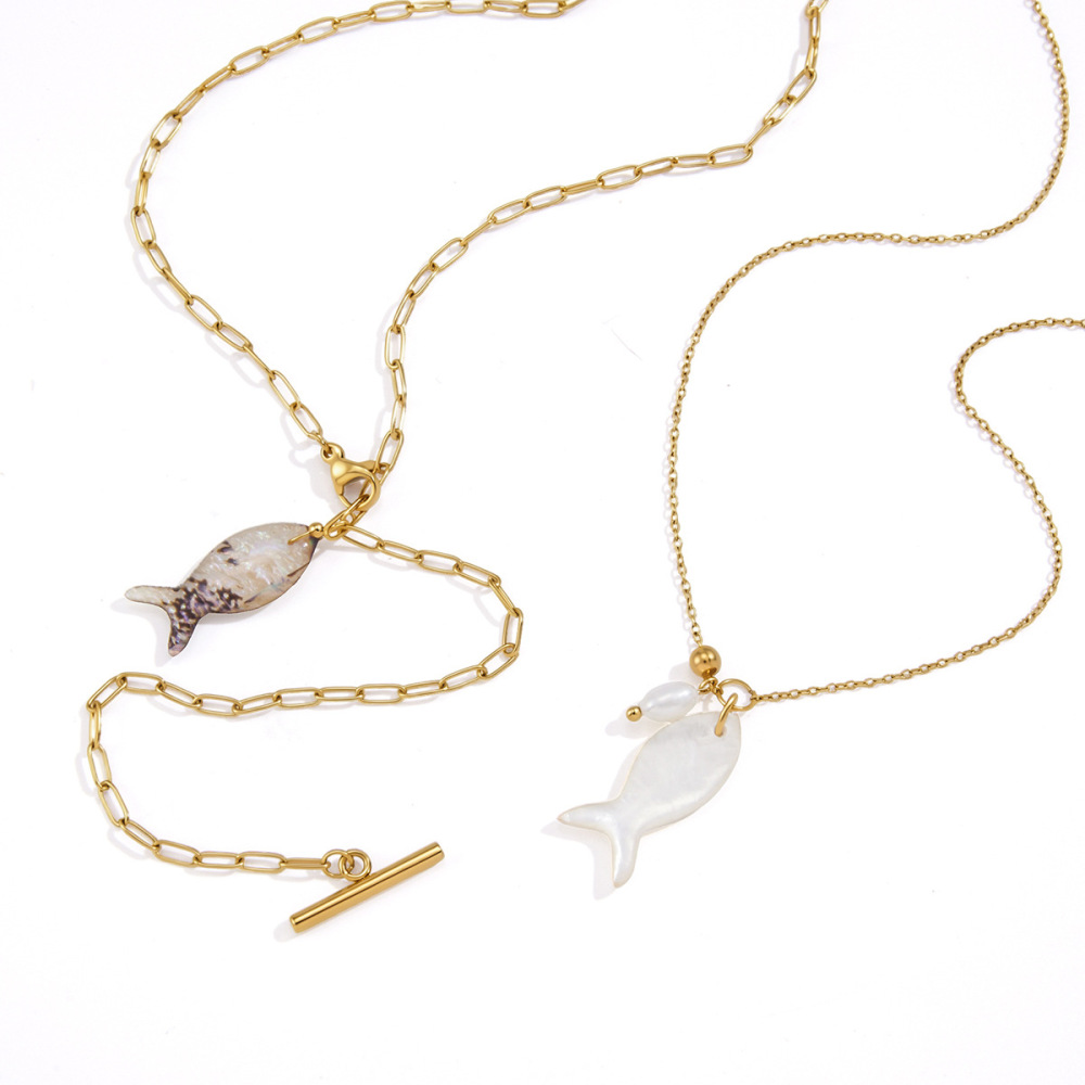 Colliers Pendentifs Pour Femmes, Collection Simple, Mignons, En Forme De Poisson, En Acier Inoxydable Étanche, Couleur Or Image5