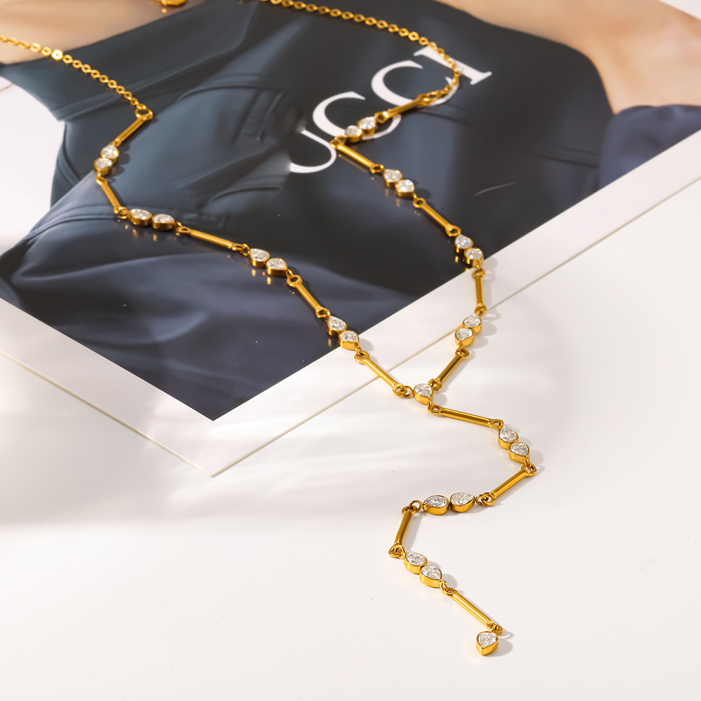 Colliers Pendentifs Pour Femmes, Série Luxueuse, Forme Géométrique Élégante, Acier Inoxydable, Couleur Or, Zircon, Étanches Image4