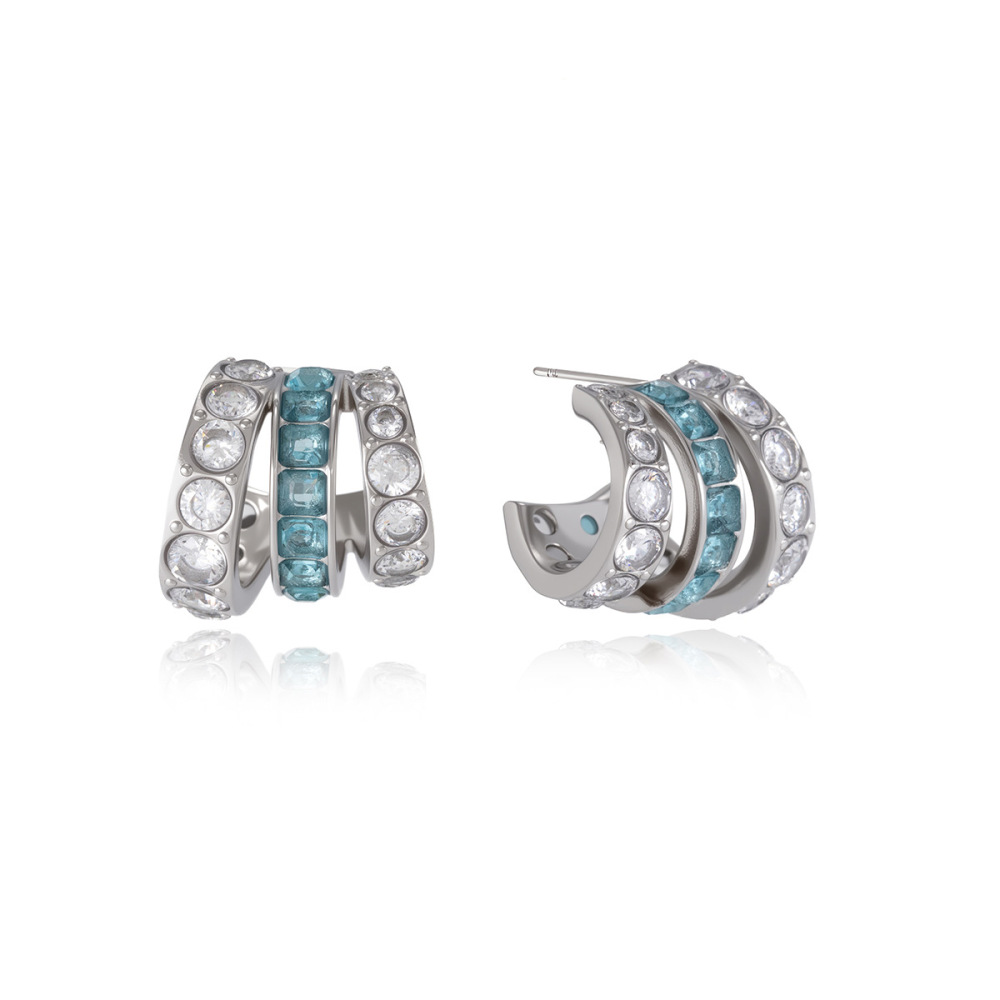 Boucles D'Oreilles Créoles Pour Femmes, En Acier Inoxydable Imperméable, Forme Irrégulière, Serties De Zircon, Collection Simple Series Daily h5Image5