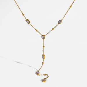 Colliers Pendentifs Élégants En Forme De Goutte, En Acier Inoxydable Étanche, Couleur Or Et Zircon, Pour Femmes h5 Image4