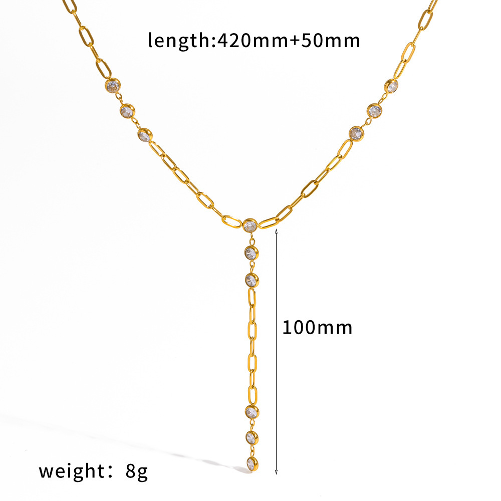 Colliers À Maillons Élégants Pour Femmes, En Acier Inoxydable Doré, Imperméables, De Forme Géométrique Et Ornés De Strass.