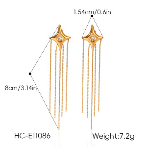 Boucles D'Oreilles Pendantes Pour Femme, Style Simple Et Élégant, En Acier Inoxydable Imperméable, Couleur Or, Avec Pompon Et Zircon. Forme Irrégulière Et Pompon. h5 Image2