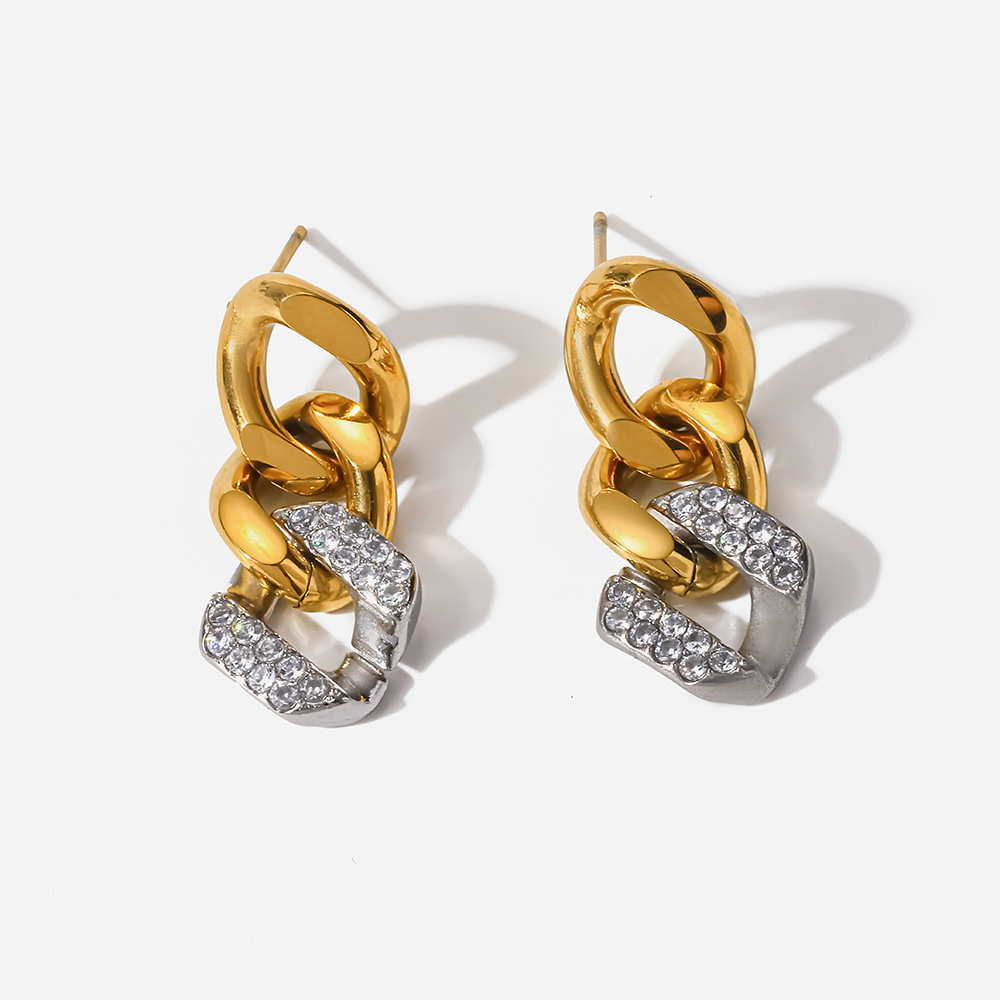 Boucles D'Oreilles Pendantes Pour Femme, Style Hip-Hop/Rock, Chaîne Multicolore En Acier Inoxydable, Étanches, Couleur Or Et Strass. Image4