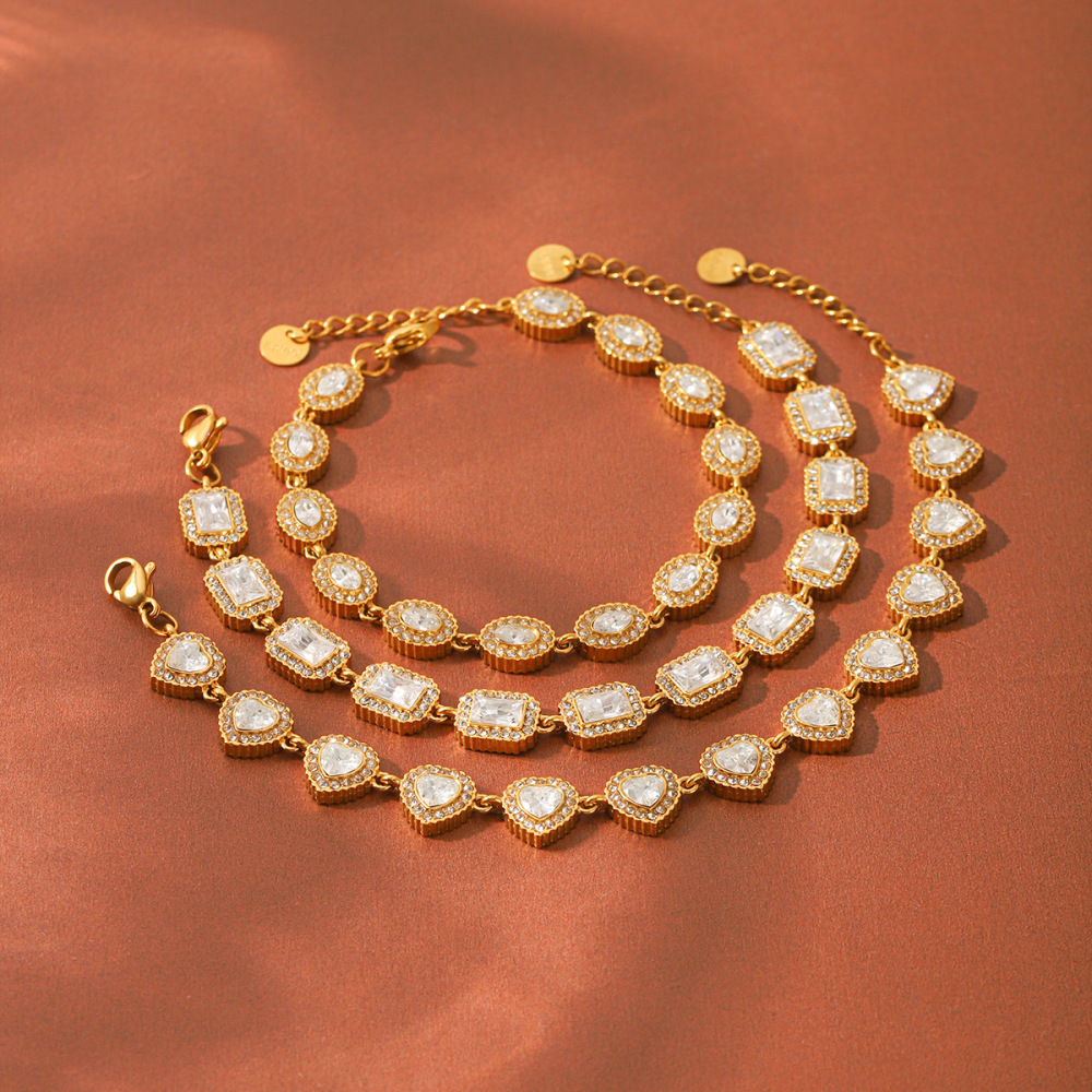 Bracelet Chaîne Femme Simple Et Luxueuse En Acier Inoxydable, Étanche, Couleur Or, Avec Zircon. Image4