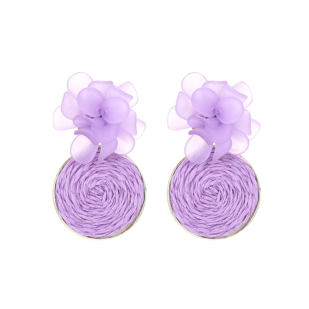 Boucles D'Oreilles Pendantes En Raphia Sweet Flower Pour Femme, Collection Romantique