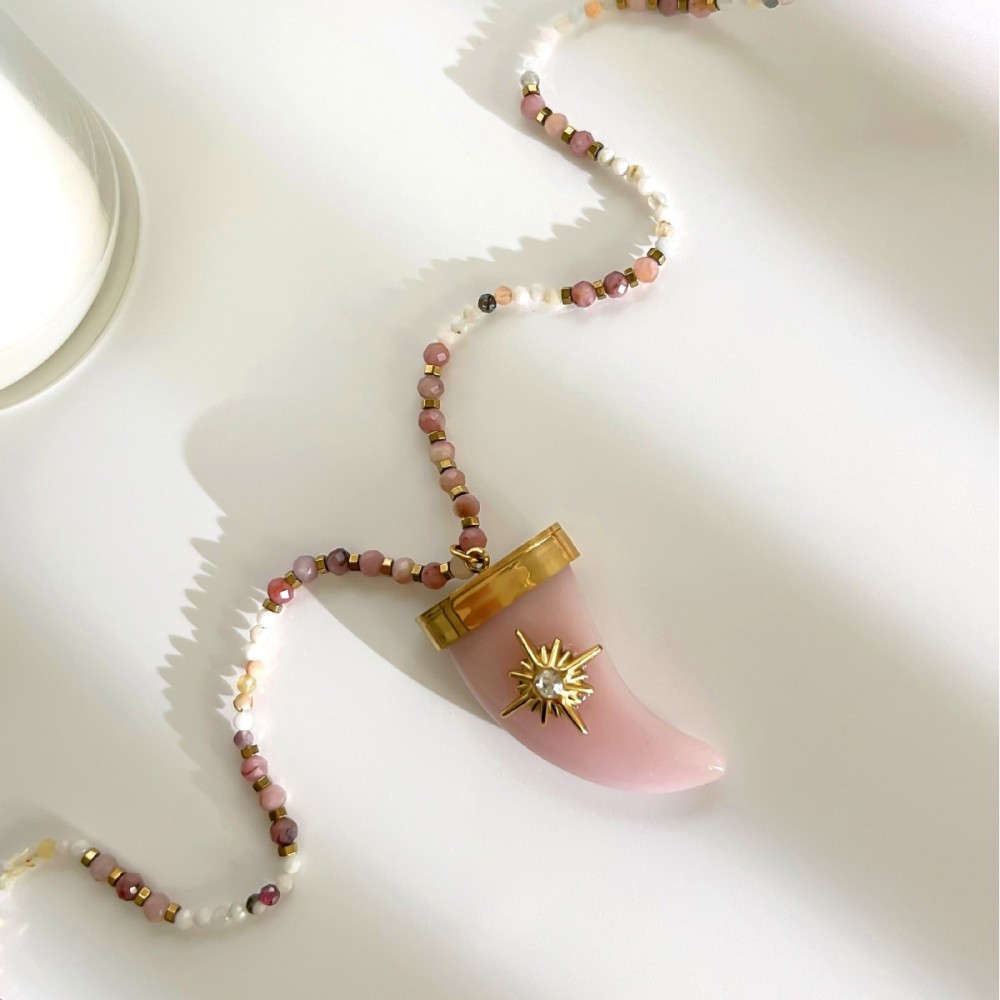 Colliers De Perles Ethniques Rétro En Forme De Triangle Avec Pierres Naturelles Et Strass Pour Femmes Image3