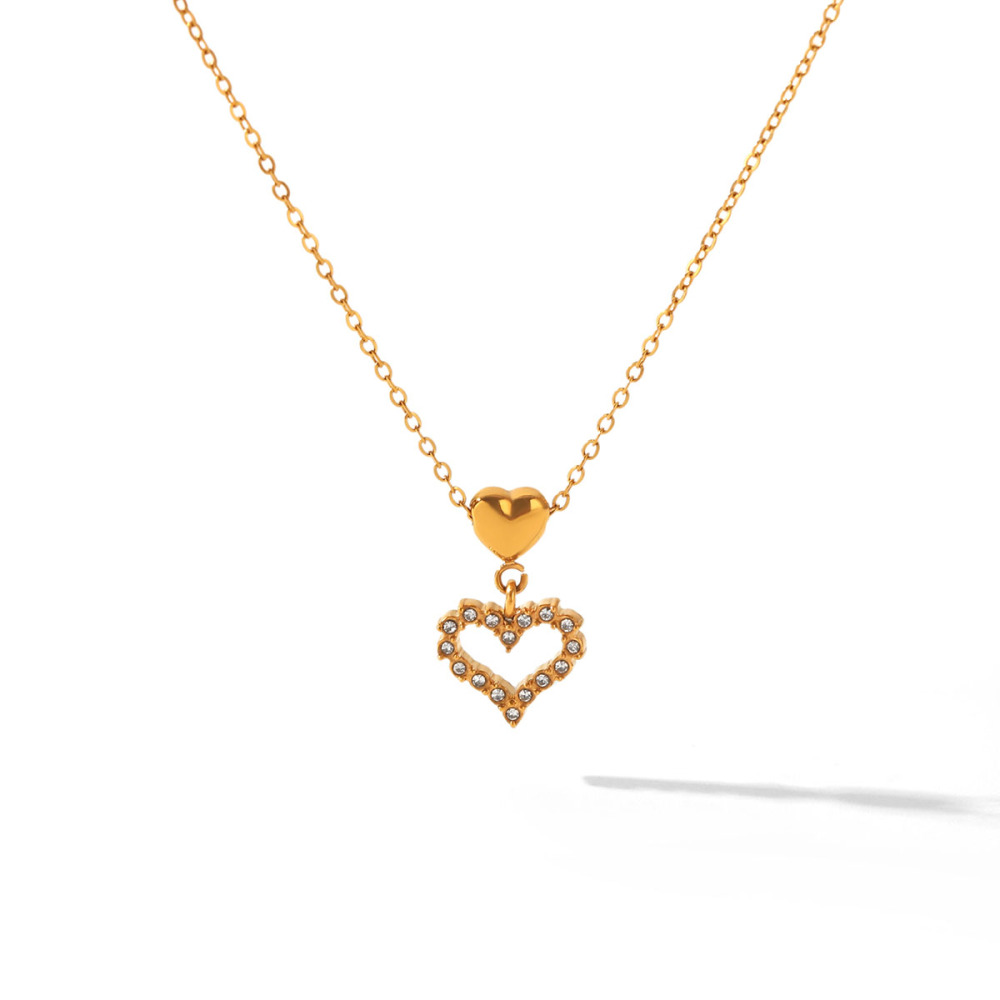 Colliers Pendentifs Pour Femmes En Forme De Cœur, En Acier Inoxydable Étanche, Couleur Or Et Zircon.