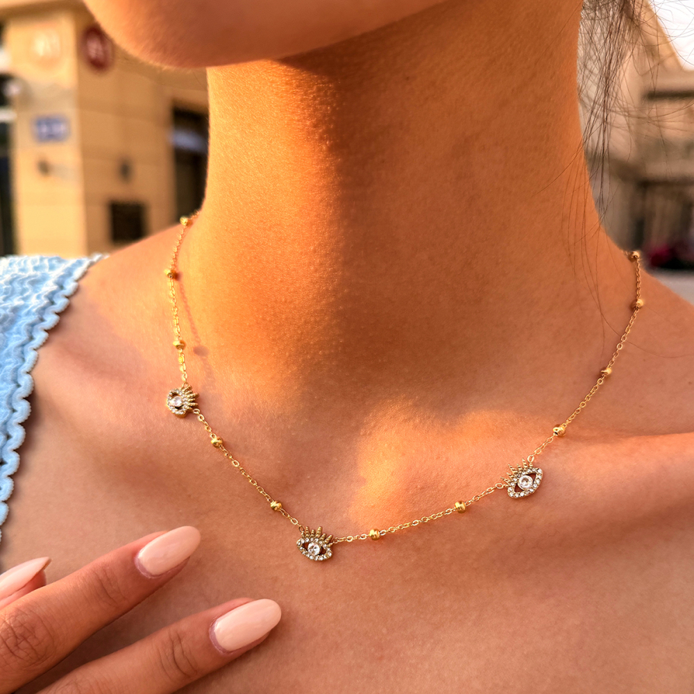 Colliers Pendentifs Pour Femmes Simple Series Daily Devil'S Eye En Acier Inoxydable Étanche Couleur Or Et Zircon h5Image4