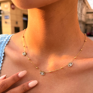 Colliers Pendentifs Pour Femmes Simple Series Daily Devil'S Eye En Acier Inoxydable Étanche Couleur Or Et Zircon h5 Image4
